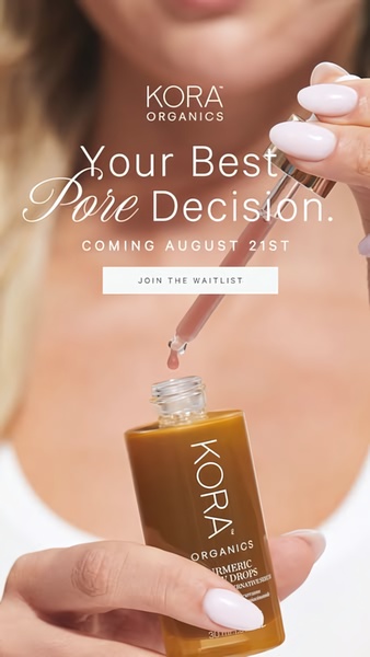 A high-clarity close-up shot showing a facial serum dropper dispensing liquid, paired with a countdown announcement for a product launch.
